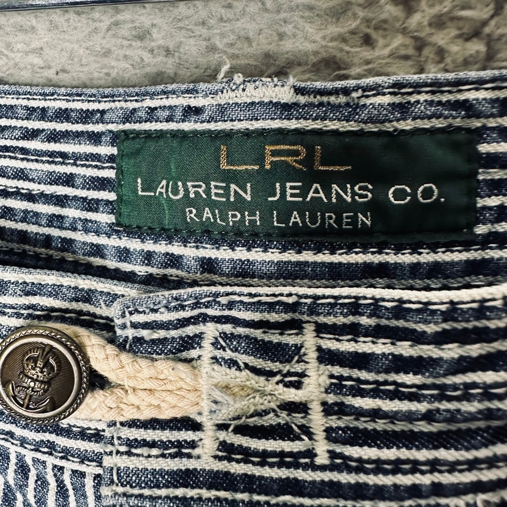 Lauren Ralph Lauren Hickory Stripe Denim Shorts Blue White Nautical Womens 8 - Picture 5 of 6